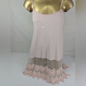 Winter Lennon Pink Sleeveless Tunic with Lace Hem - Great For Layering Medium.
